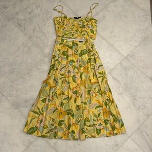 Zara Floral Yellow and Green Women's skirt top set